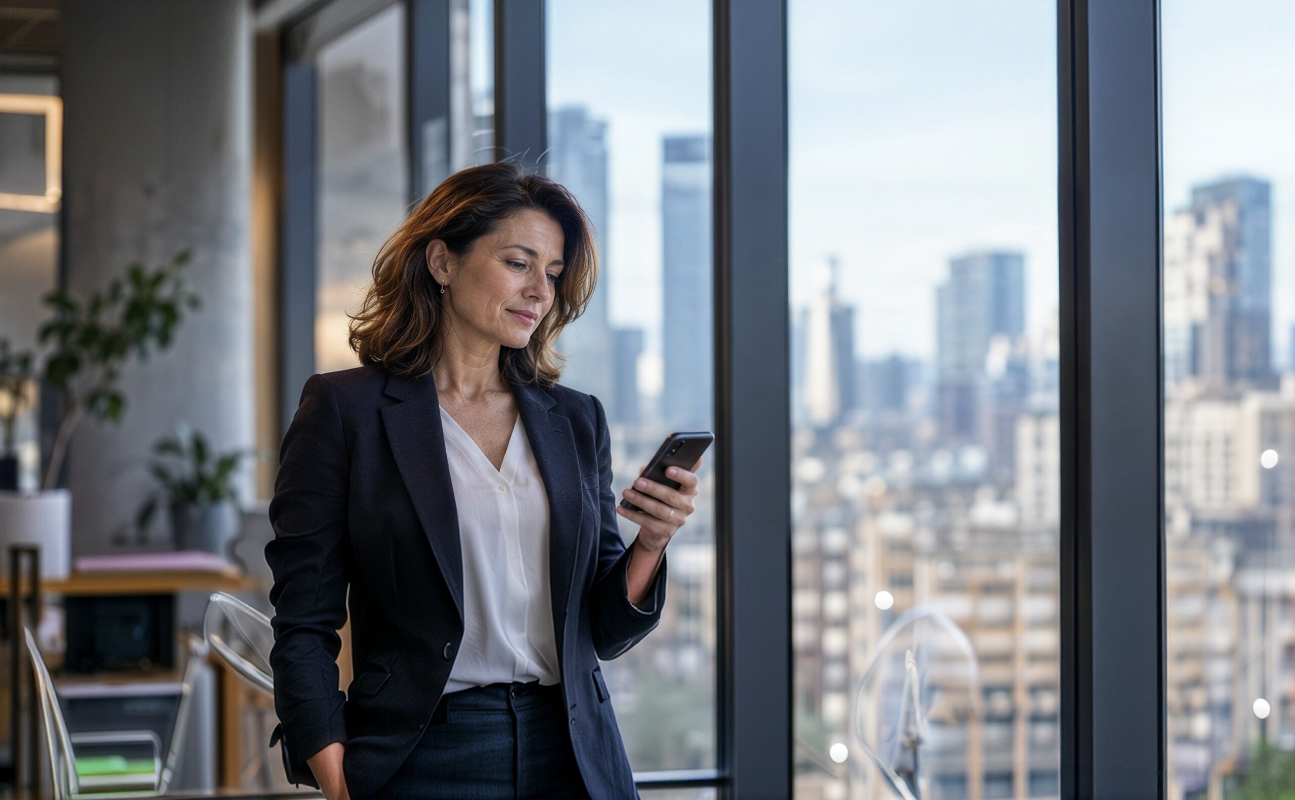 Executive reviewing delivery updates on her phone